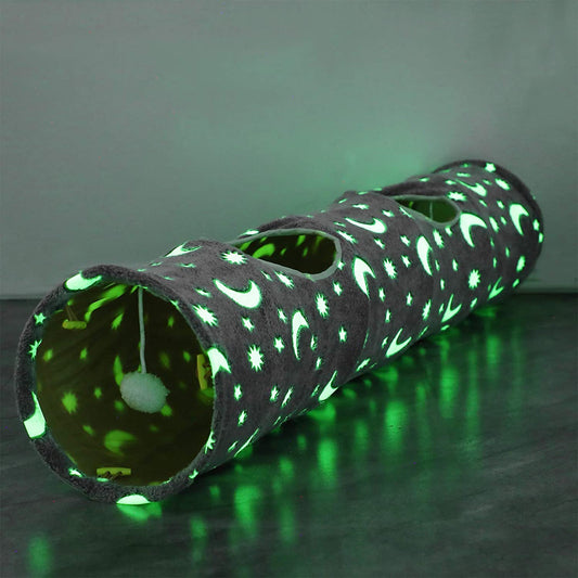 Cat Tunnel Tube with Plush Ball Toys Collapsible Self-Luminous Photoluminescence