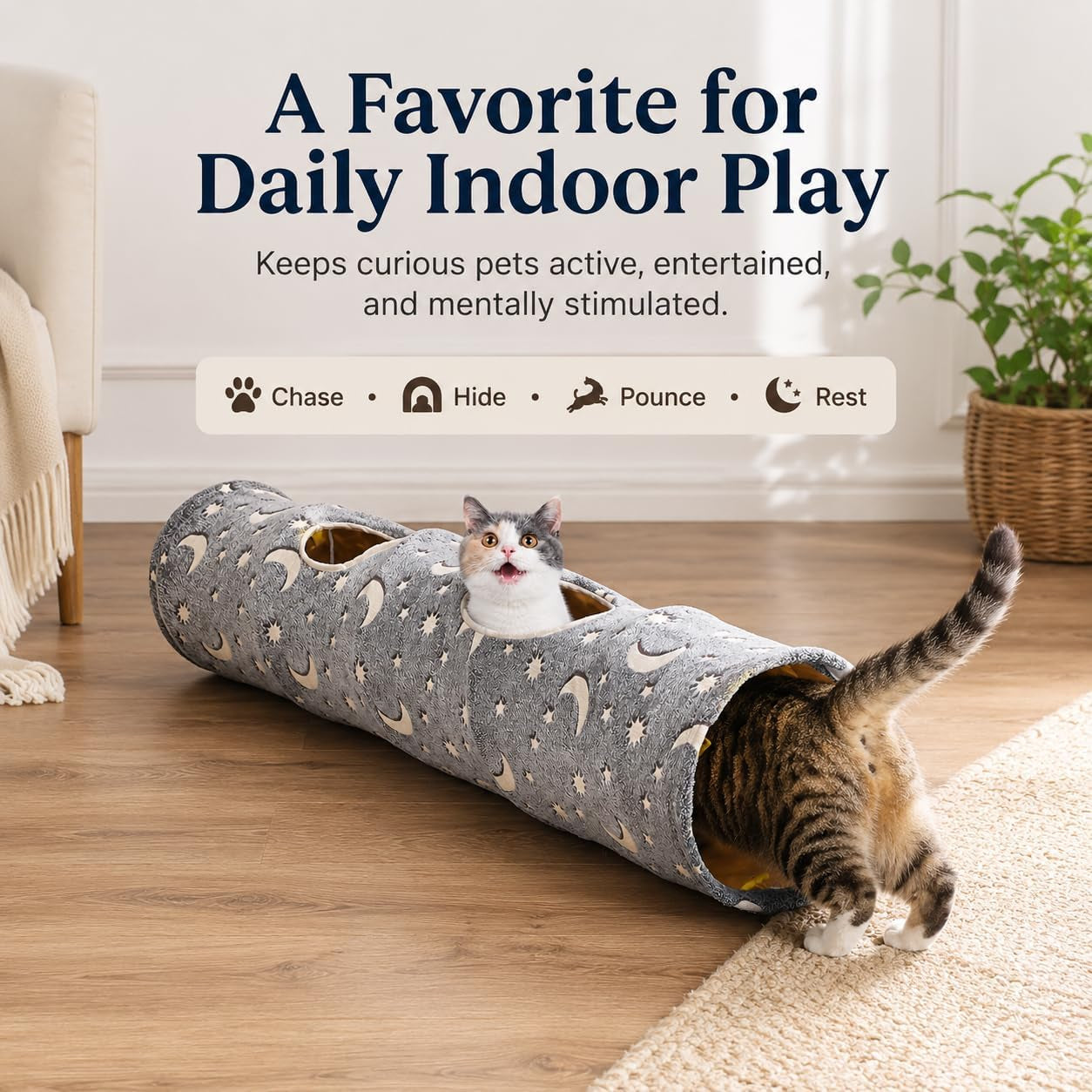 Cat Tunnel Tube with Plush Ball Toys Collapsible Self-Luminous Photoluminescence