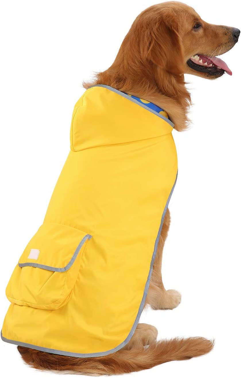 Reversible Hooded Dog Raincoat Slicker Poncho for Small Medium Large Dogs