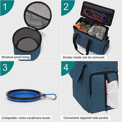 Dog Travel Bag, Weekend Pet Travel Set for Dog and Cat, Airline Approved Tote Organizer with Multi-Function Pockets