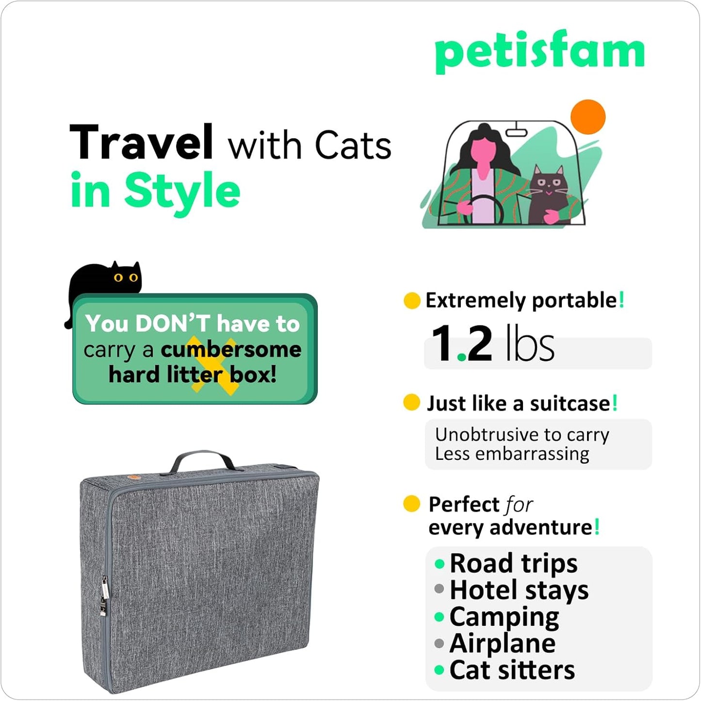 Portable Cat Travel Litter Box. Easy Use in the Car. No Leakage, Smell and Messes