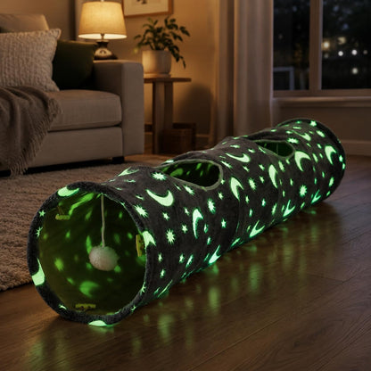 Cat Tunnel Tube with Plush Ball Toys Collapsible Self-Luminous Photoluminescence
