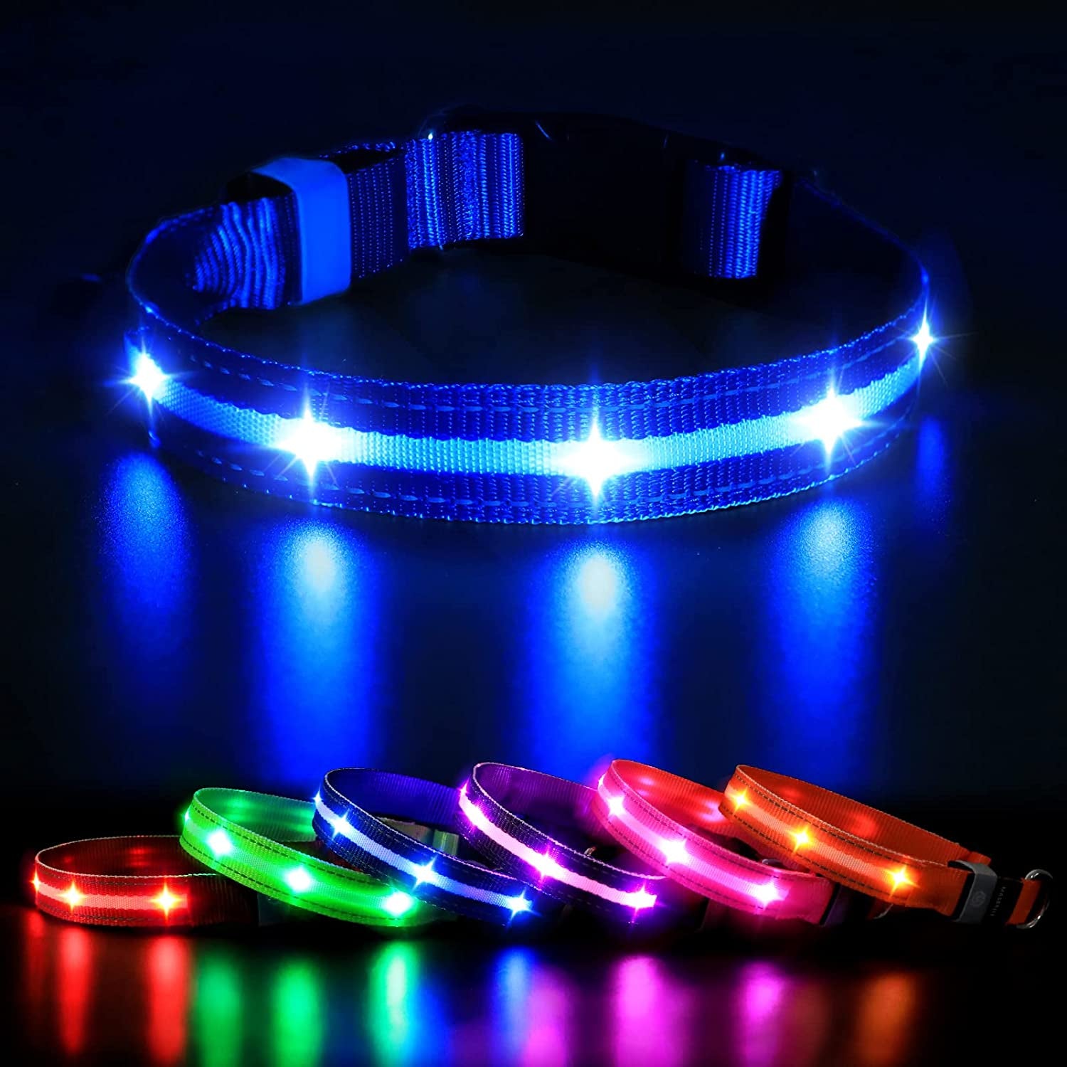 Led Dog Collar - Rechargeable, Water-Resistant, Flashing, Glowing, Night Walking Collar for Dogs.