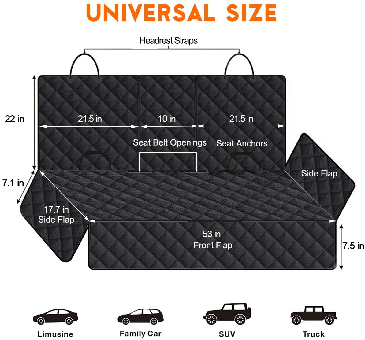 Waterproof Dog Car Seat Cover -Non-Slip Black Seat Protector