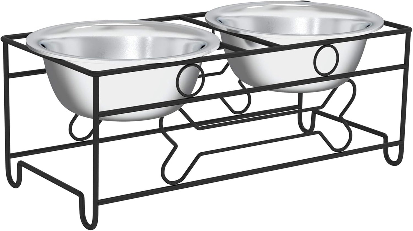 Set of 2 Stainless Steel Dog Bowls - 40Oz Pet Bowls with Decorative Dog Food Stand