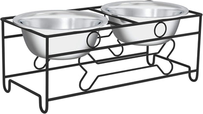 Set of 2 Stainless Steel Dog Bowls - 40Oz Pet Bowls with Decorative Dog Food Stand