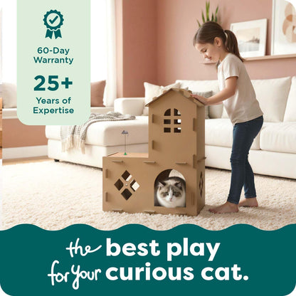 Townhouse Multi-Level Cardboard Cat House for Indoor Cats with Catnip & Toys
