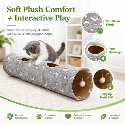 Cat Tunnel Tube with Plush Ball Toys Collapsible Self-Luminous Photoluminescence