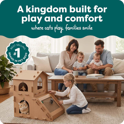 Townhouse Multi-Level Cardboard Cat House for Indoor Cats with Catnip & Toys
