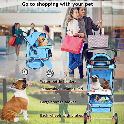 3-Wheel Pet Stroller, Lightweight Foldable Dog Stroller for Small Medium Dogs & Cats