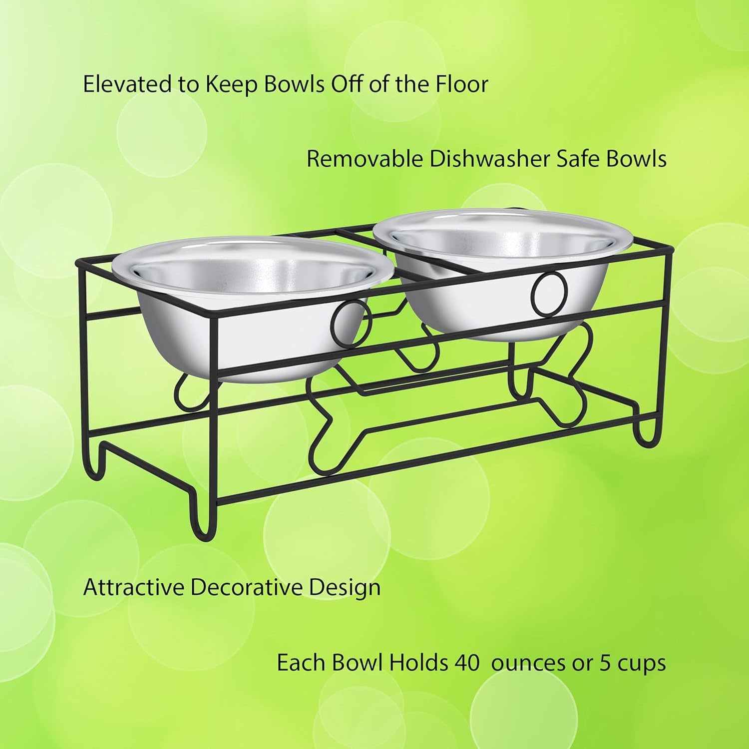 Set of 2 Stainless Steel Dog Bowls - 40Oz Pet Bowls with Decorative Dog Food Stand