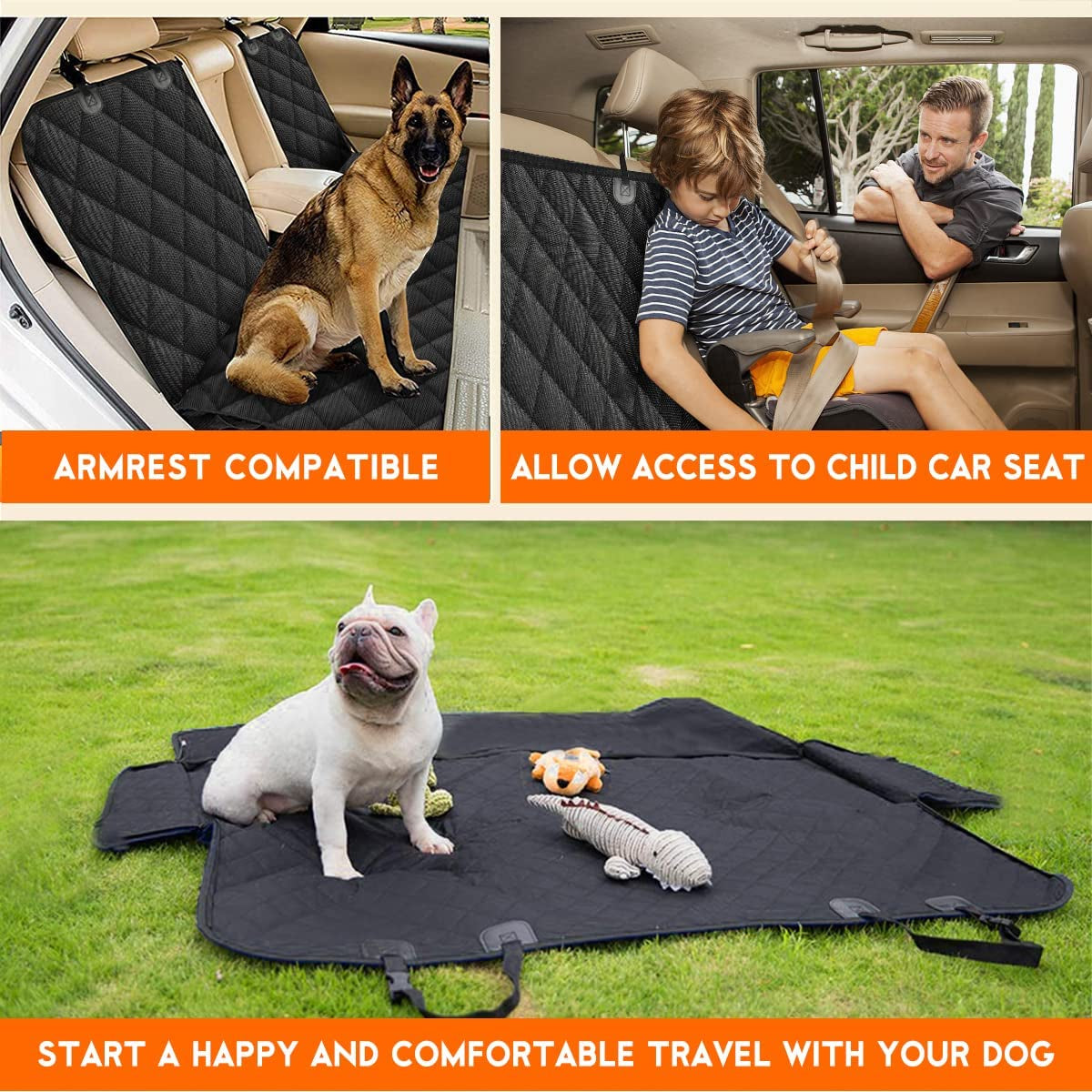 Waterproof Dog Car Seat Cover -Non-Slip Black Seat Protector