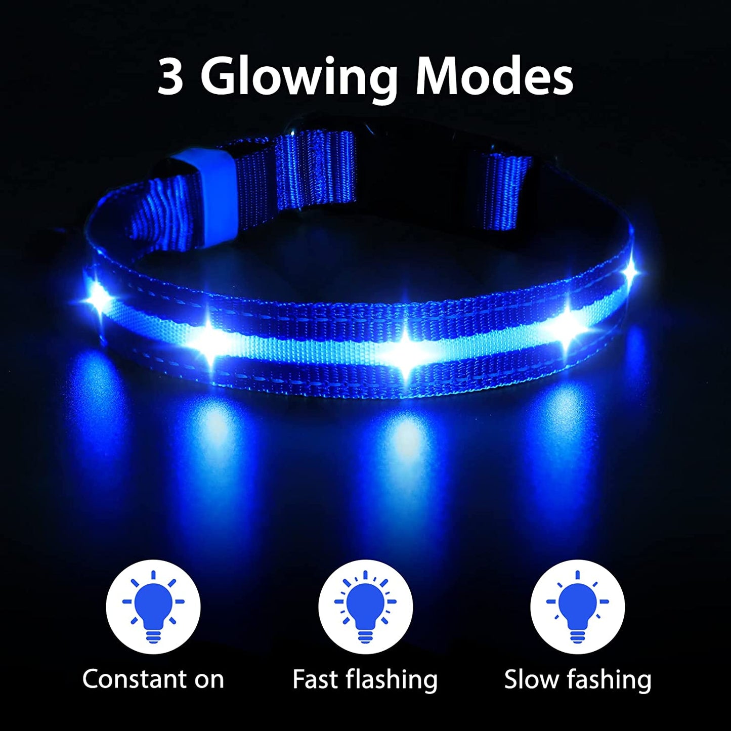 Led Dog Collar - Rechargeable, Water-Resistant, Flashing, Glowing, Night Walking Collar for Dogs.