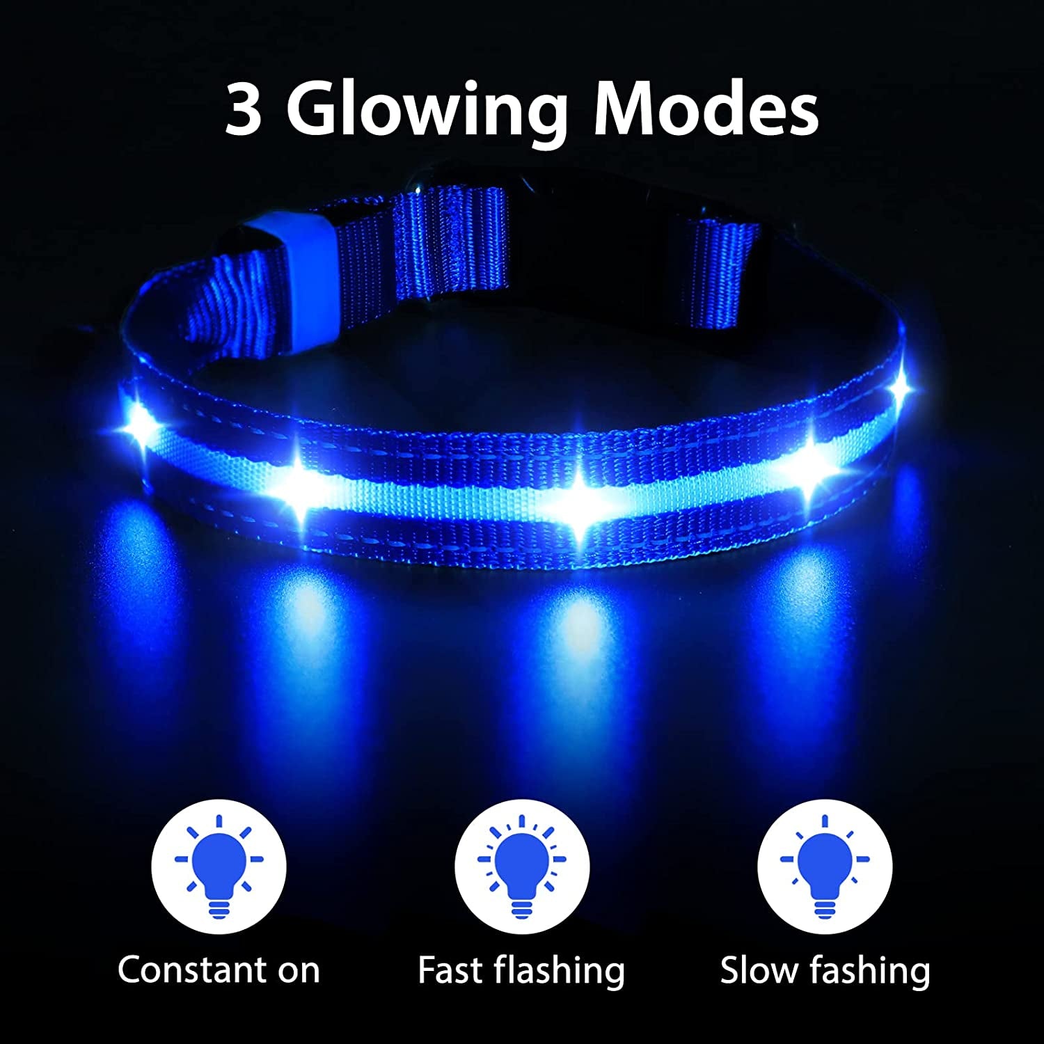 Led Dog Collar - Rechargeable, Water-Resistant, Flashing, Glowing, Night Walking Collar for Dogs.