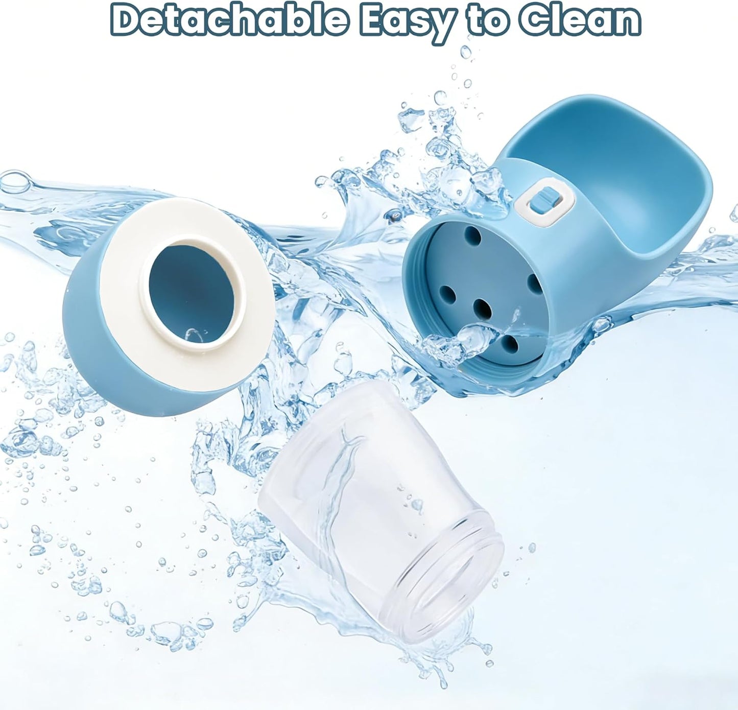 Portable Dog Water Bottle - Leak Proof Dog Water Dispenser with Bowl & Food Container, Dishwasher Safe Food Grade Plastic for Pet Puppy Outdoor Walking Hiking Travel Blue