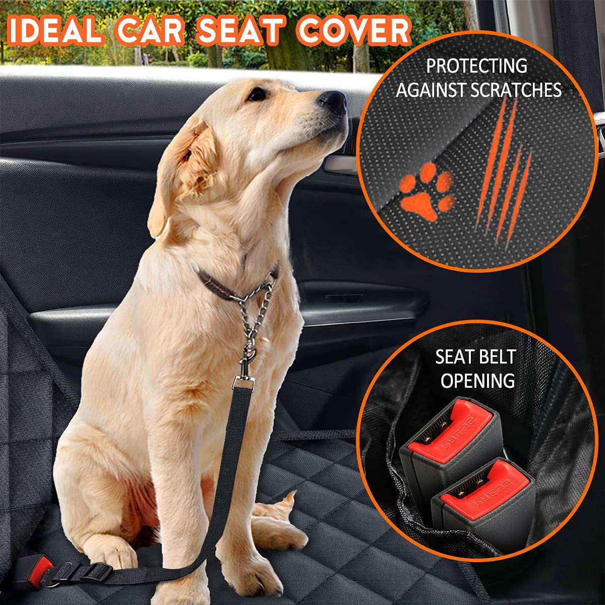 Waterproof Dog Car Seat Cover -Non-Slip Black Seat Protector