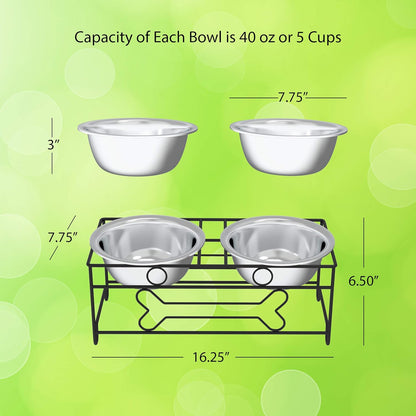 Set of 2 Stainless Steel Dog Bowls - 40Oz Pet Bowls with Decorative Dog Food Stand