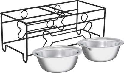 Set of 2 Stainless Steel Dog Bowls - 40Oz Pet Bowls with Decorative Dog Food Stand