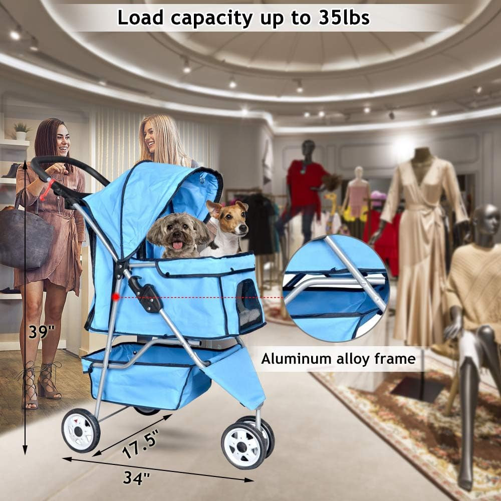 3-Wheel Pet Stroller, Lightweight Foldable Dog Stroller for Small Medium Dogs & Cats