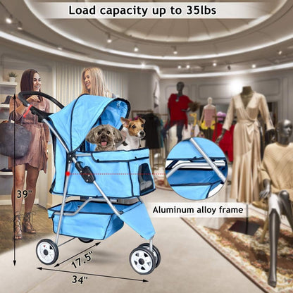 3-Wheel Pet Stroller, Lightweight Foldable Dog Stroller for Small Medium Dogs & Cats