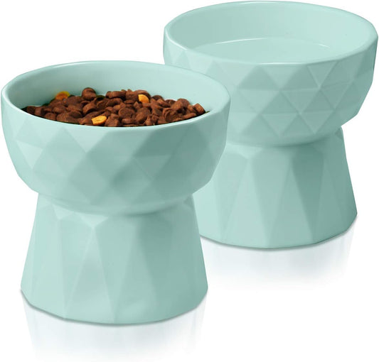 Cat Bowls,Ceramic Cat Bowls,Raised Food and Water Bowl Set for Cats and Small Dogs