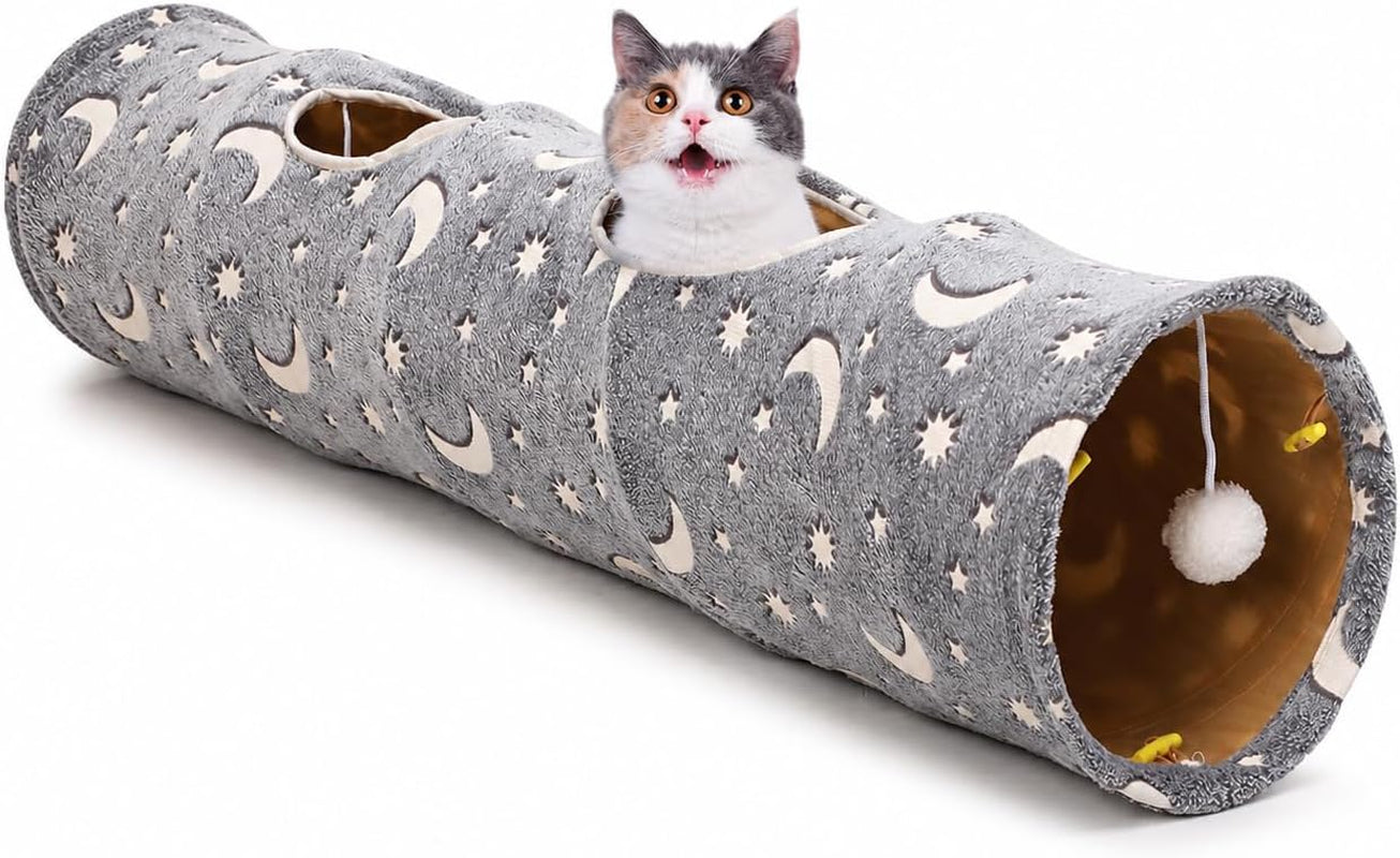 Cat Tunnel Tube with Plush Ball Toys Collapsible Self-Luminous Photoluminescence