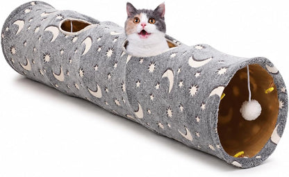 Cat Tunnel Tube with Plush Ball Toys Collapsible Self-Luminous Photoluminescence