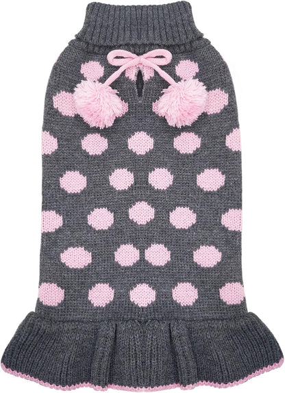 Dog Sweaters with Leash Hole for Small Dogs Turtleneck Dog Sweater Dress for Girl