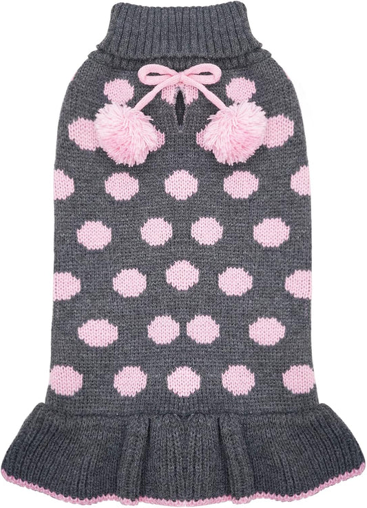 Dog Sweaters with Leash Hole for Small Dogs Turtleneck Dog Sweater Dress for Girl