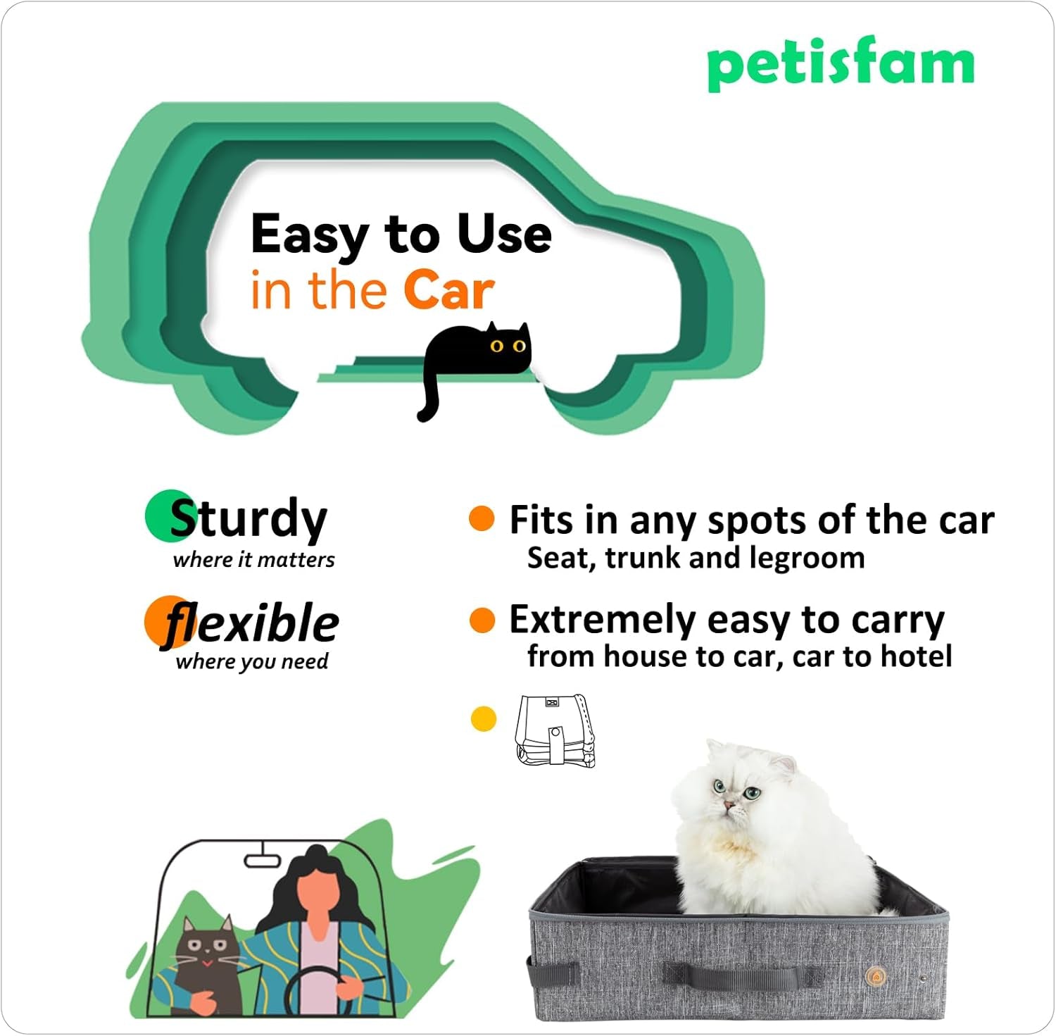 Portable Cat Travel Litter Box. Easy Use in the Car. No Leakage, Smell and Messes