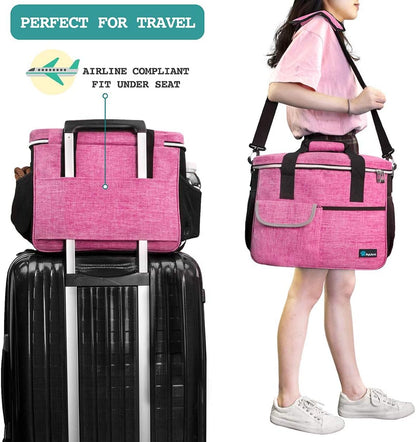 Dog Travel Bag Organizer, Pet Travel Kit with 2 Food Containers & 2 Collapsible Dog Bowls