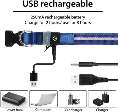 Led Dog Collar - Rechargeable, Water-Resistant, Flashing, Glowing, Night Walking Collar for Dogs.
