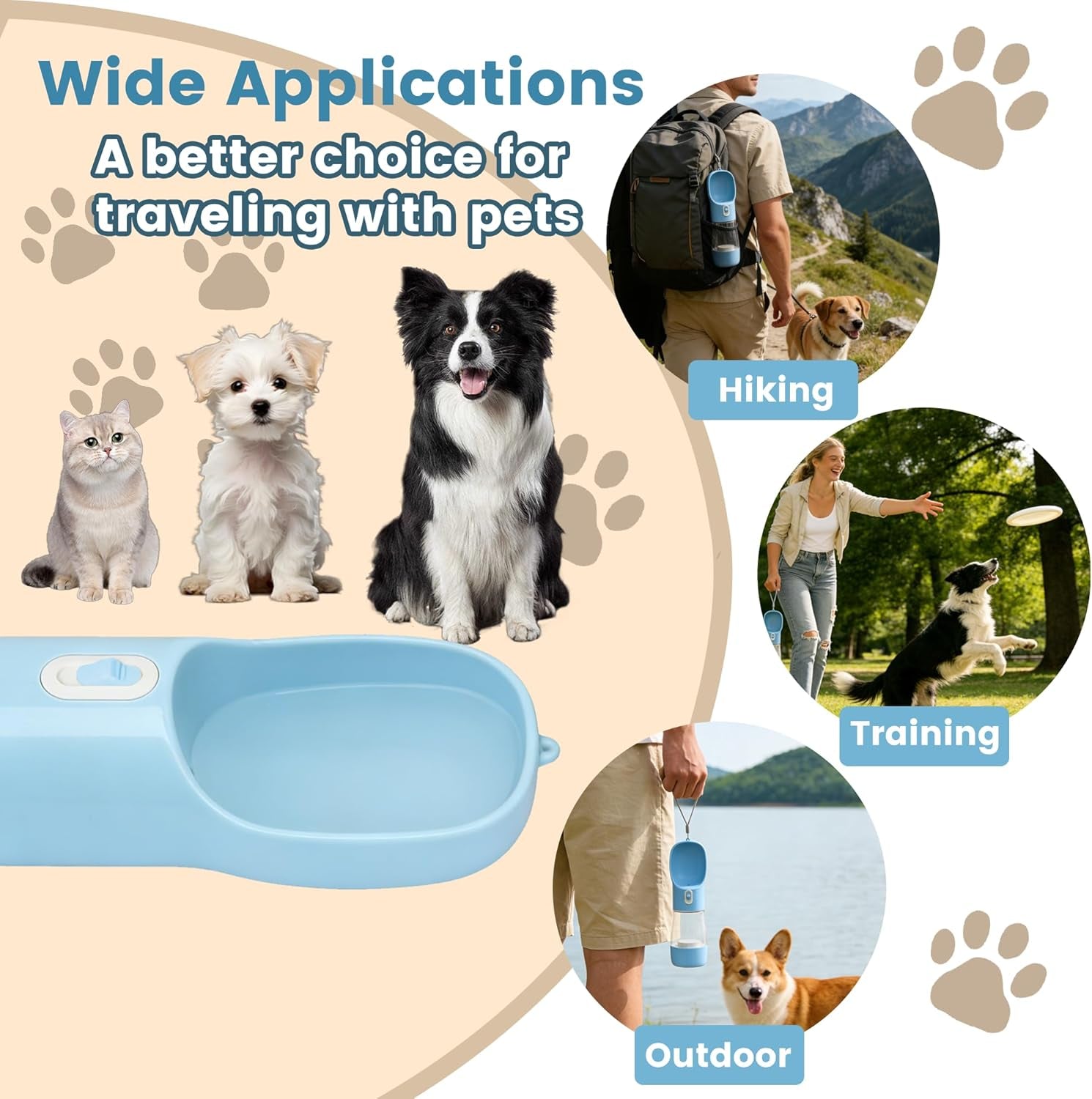 Portable Dog Water Bottle - Leak Proof Dog Water Dispenser with Bowl & Food Container, Dishwasher Safe Food Grade Plastic for Pet Puppy Outdoor Walking Hiking Travel Blue