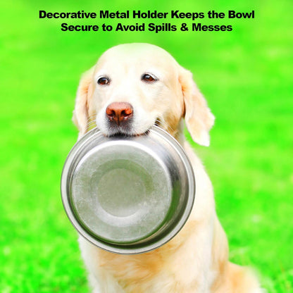 Set of 2 Stainless Steel Dog Bowls - 40Oz Pet Bowls with Decorative Dog Food Stand