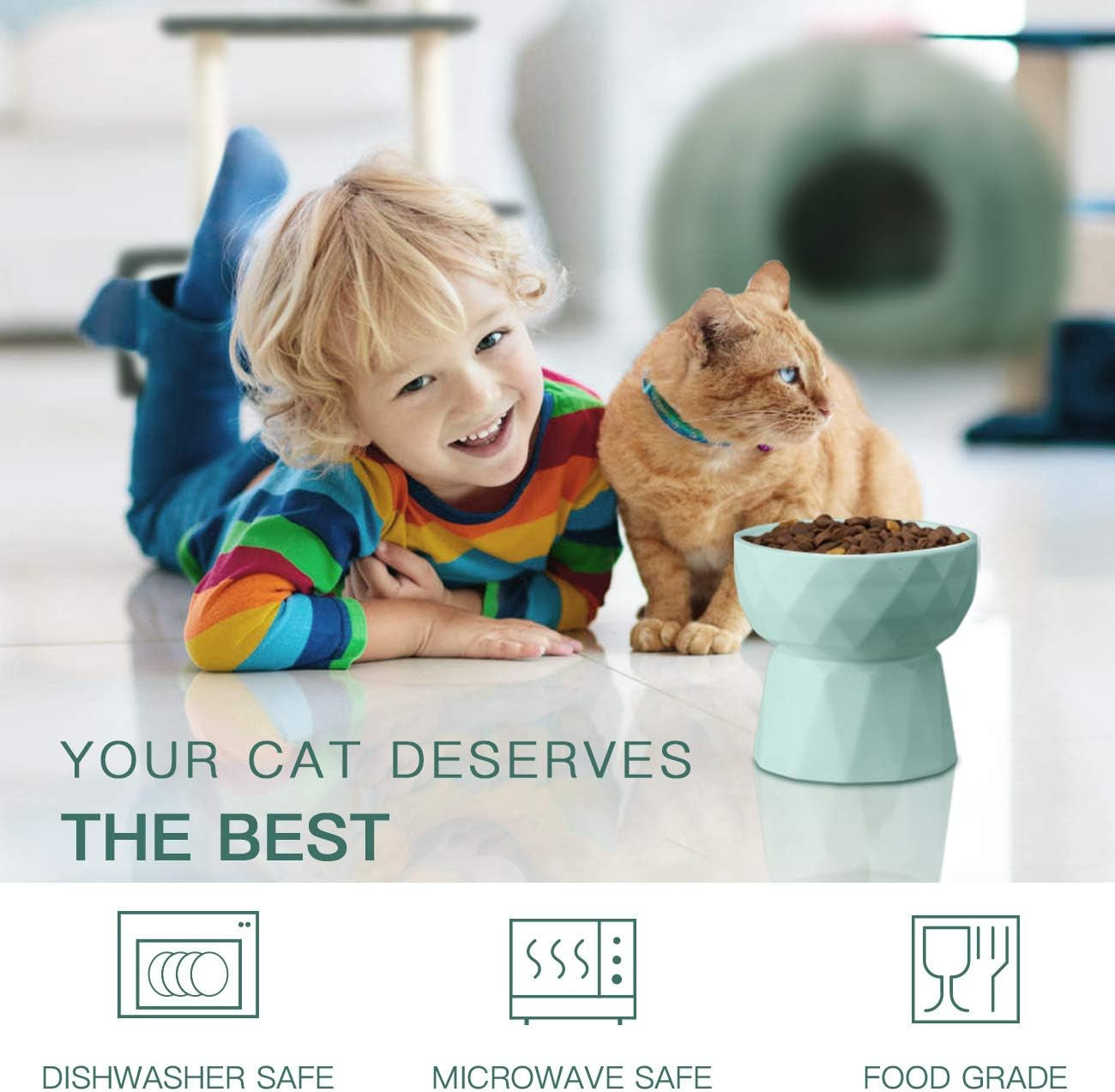 Cat Bowls,Ceramic Cat Bowls,Raised Food and Water Bowl Set for Cats and Small Dogs