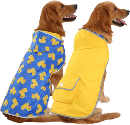 Reversible Hooded Dog Raincoat Slicker Poncho for Small Medium Large Dogs