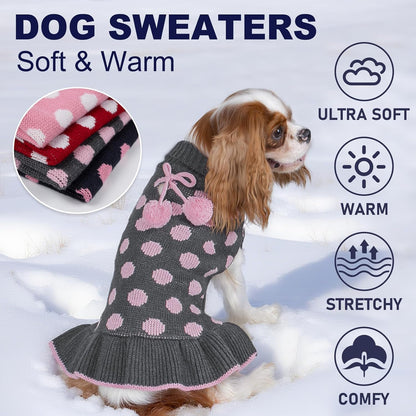 Dog Sweaters with Leash Hole for Small Dogs Turtleneck Dog Sweater Dress for Girl