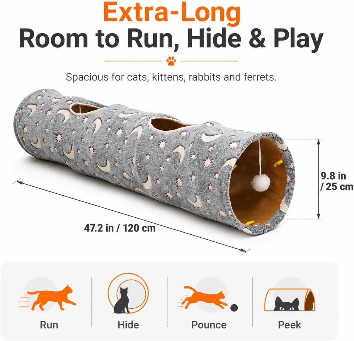 Cat Tunnel Tube with Plush Ball Toys Collapsible Self-Luminous Photoluminescence
