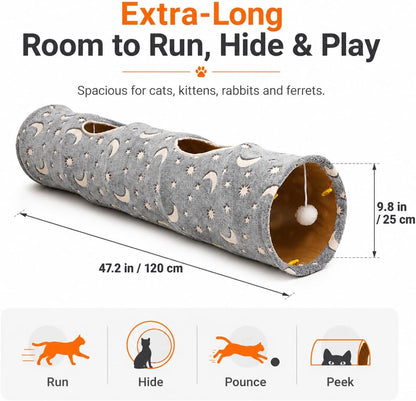 Cat Tunnel Tube with Plush Ball Toys Collapsible Self-Luminous Photoluminescence