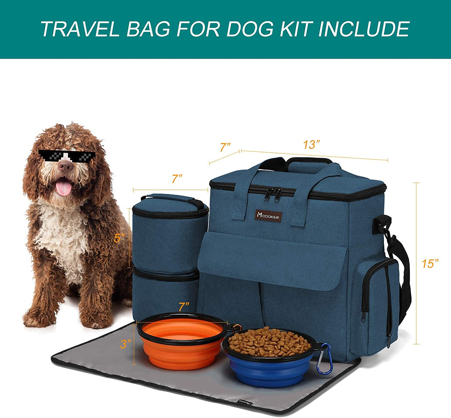 Dog Travel Bag, Weekend Pet Travel Set for Dog and Cat, Airline Approved Tote Organizer with Multi-Function Pockets