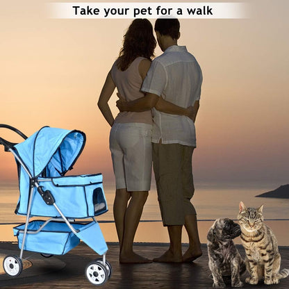 3-Wheel Pet Stroller, Lightweight Foldable Dog Stroller for Small Medium Dogs & Cats