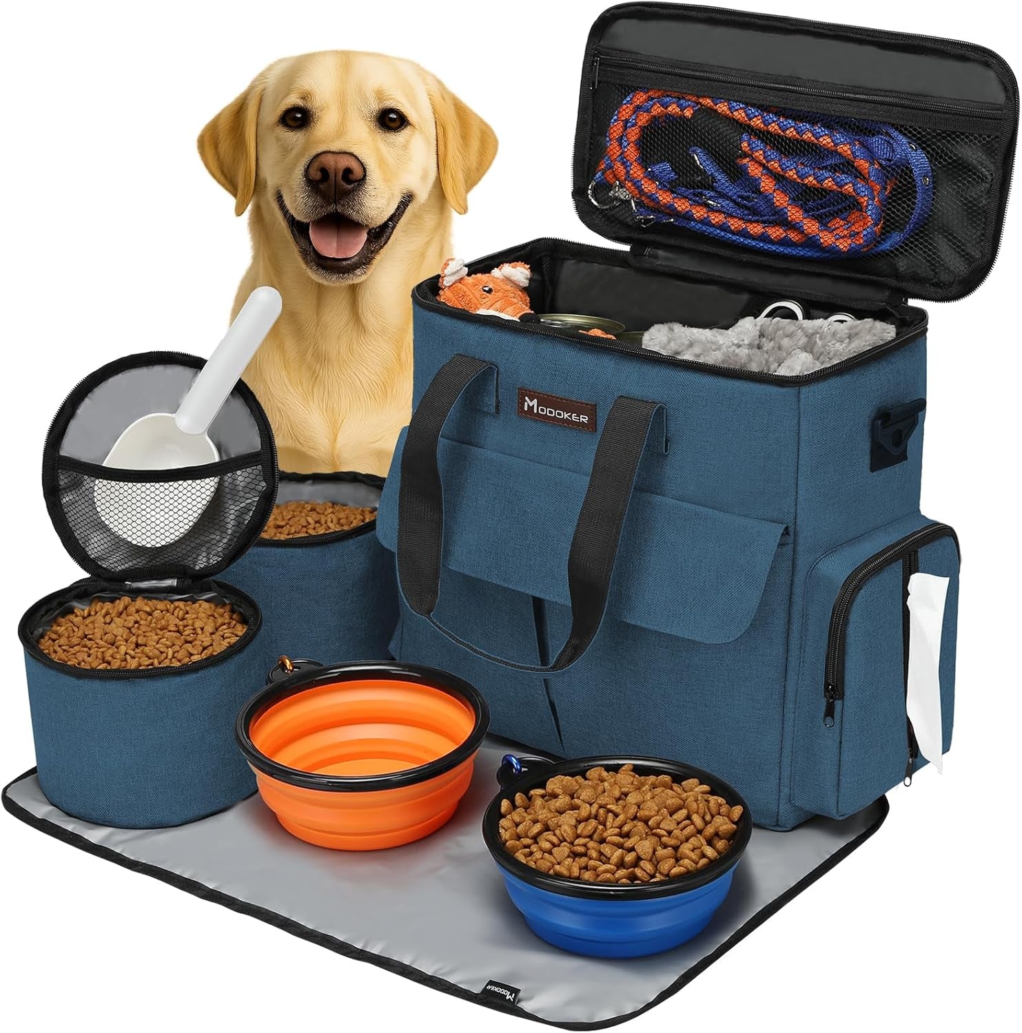 Dog Travel Bag, Weekend Pet Travel Set for Dog and Cat, Airline Approved Tote Organizer with Multi-Function Pockets