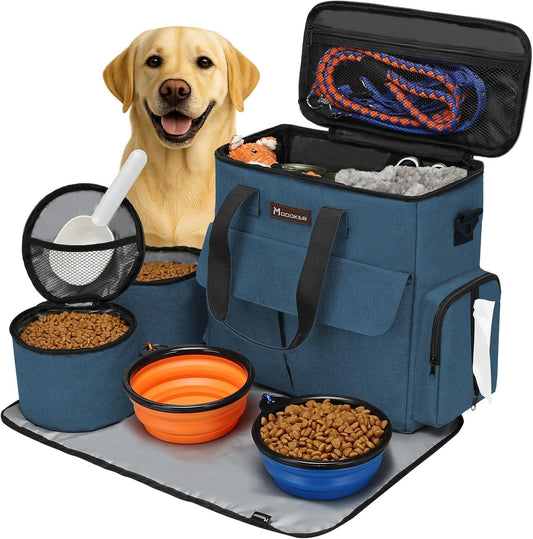 Dog Travel Bag, Weekend Pet Travel Set for Dog and Cat, Airline Approved Tote Organizer with Multi-Function Pockets