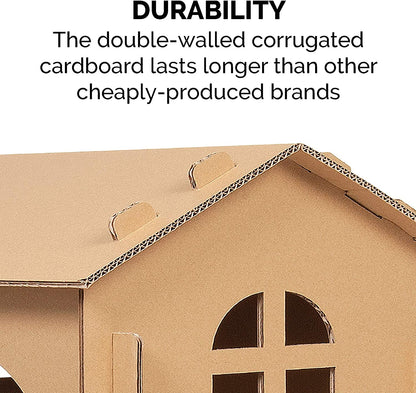 Townhouse Multi-Level Cardboard Cat House for Indoor Cats with Catnip & Toys
