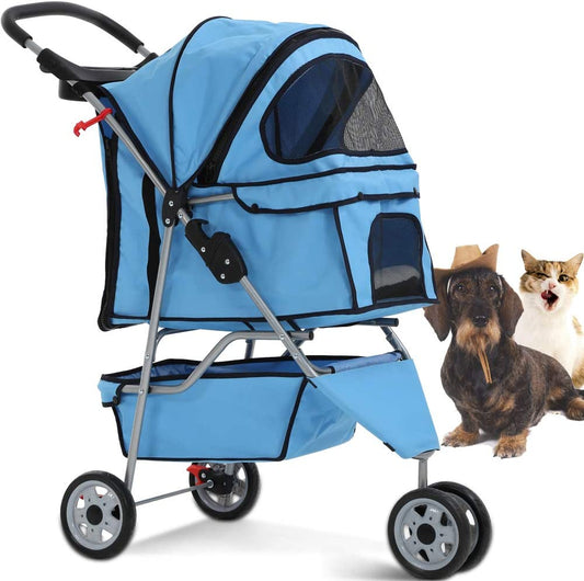 3-Wheel Pet Stroller, Lightweight Foldable Dog Stroller for Small Medium Dogs & Cats