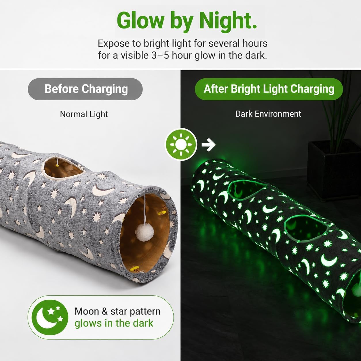Cat Tunnel Tube with Plush Ball Toys Collapsible Self-Luminous Photoluminescence